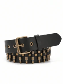 1pc Bullet-Shaped Buckle Punk Y2K Style Personalized PU Leather Belt Halloween Summer, School Fall, Autumn, Halloween - Bronze - View 3