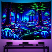 1 Stück Natur Leuchtteppich, UV-reaktiv, neon Kunst Wandteppich, Wandkunst zum Aufhängen für Zuhause, Wohnheim Dekoration, 79*58 Zoll, großer Polyester Wandteppich mit Fluoreszenz-Effekt als Geschenk für Männer, Frauen, Freunde, inklusive kostenlosem Installationspaket