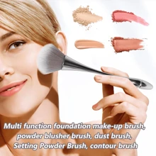 1 pieza Cepillo suave con forma de uña para quitar el polvo con un color holográfico aurora, cepillo de contorno de mango largo para rubor, cerdas suaves adecuado para polvos sueltos o compactos, brocha de maquillaje de fibra de bronce