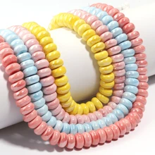 1 Strand Of Approx. 55pcs Ceramic Flat Round Abacus Beads, Multi-Color, Fashion Casual Cute Handmade DIY Craft Loose Beads, Suitable For Making Bracelets, Necklaces, Jewelry, Pendants, Decorations & Accessory Beads