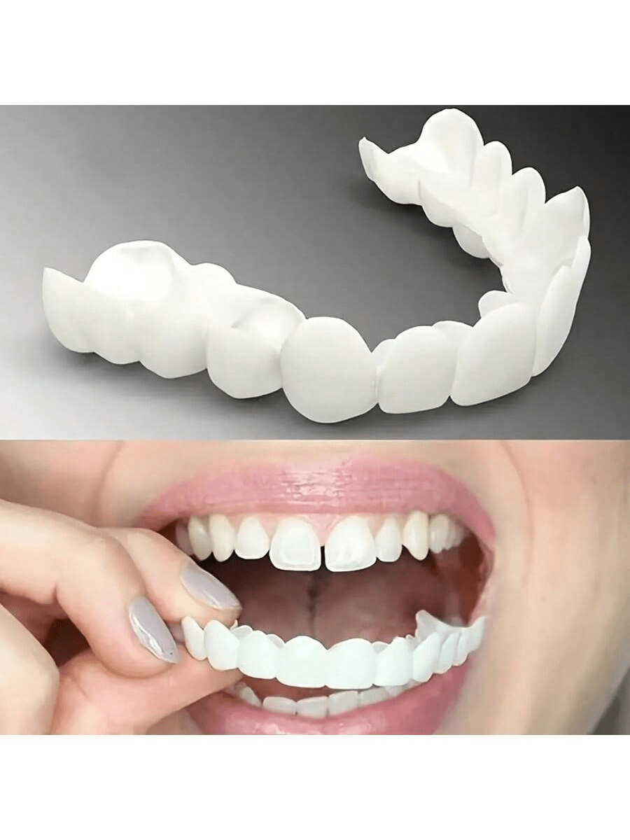 Prothèses dentaires supérieures et inférieures naturellement blanches et confortables avec boîte de rangement - Sourire parfait, facile à installer, convient à toutes les formes de dents