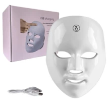 Red Light Therapy Mask, 7-Color LED Mask, LED Facial Light Therapy, USB C Rechargeable, Infrared Mask, Facial Skin Care Tool, Suitable For Home Work Travel Yoga - 白色 - 查看 1