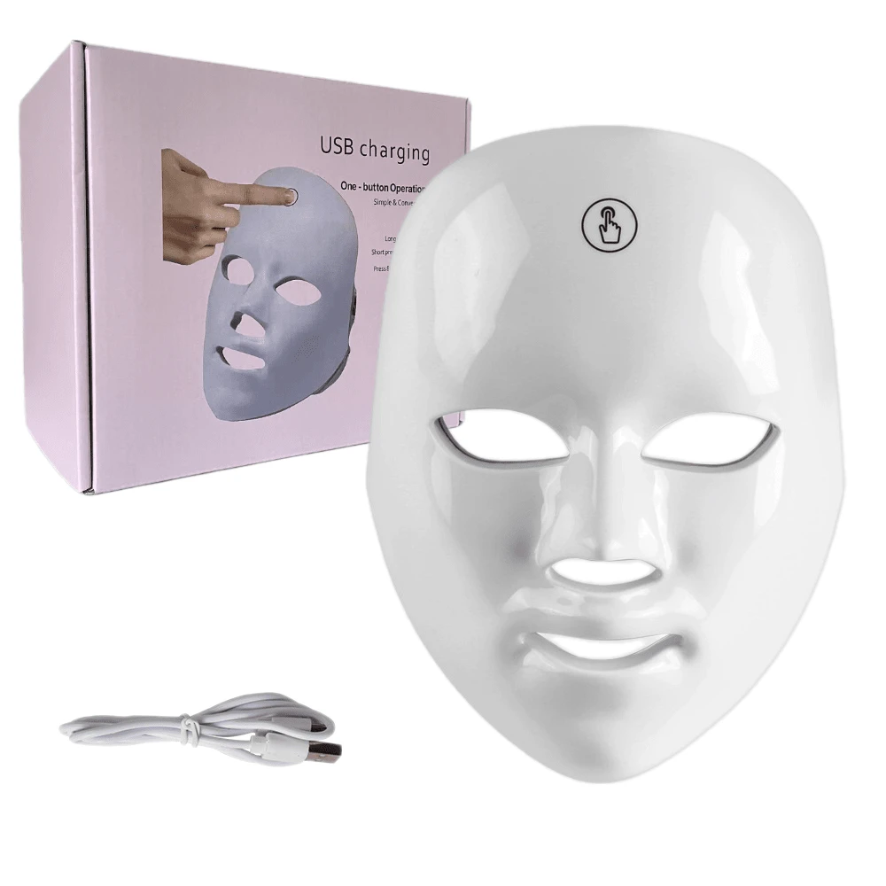 Red Light Therapy Mask, 7-Color LED Mask, LED Facial Light Therapy, USB C Rechargeable, Infrared Mask, Facial Skin Care Tool, Suitable For Home Work Travel Yoga - 白色 - 查看 1