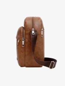 1个男士休闲单肩包，PU皮革斜挎包，商务包，节日礼物 - 彩色 - 查看 12