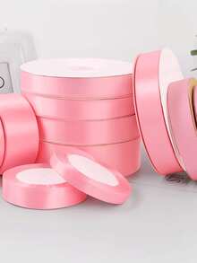 1 Roll 2/4cm X 8.66 Inch Pink Satin Ribbon, Baking, Cake And Wedding Decoration Gift Wrapping Ribbon, Cake Tying Bow - Baby Pink - View 3
