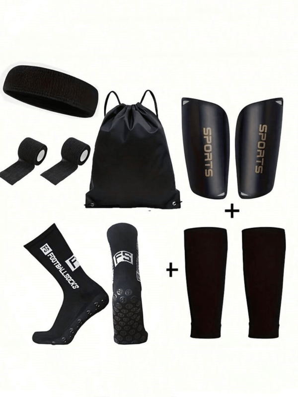 6Pcs/Set Soccer Sock Suit For Men And Women - Non-Slip Socks With Rubber Dots, Calf Sleeves, Drawstring Backpack, Headband, Sports Tape, Comfortable Leg Sleeves - Ideal For Soccer, Yoga, And Outdoor Activities