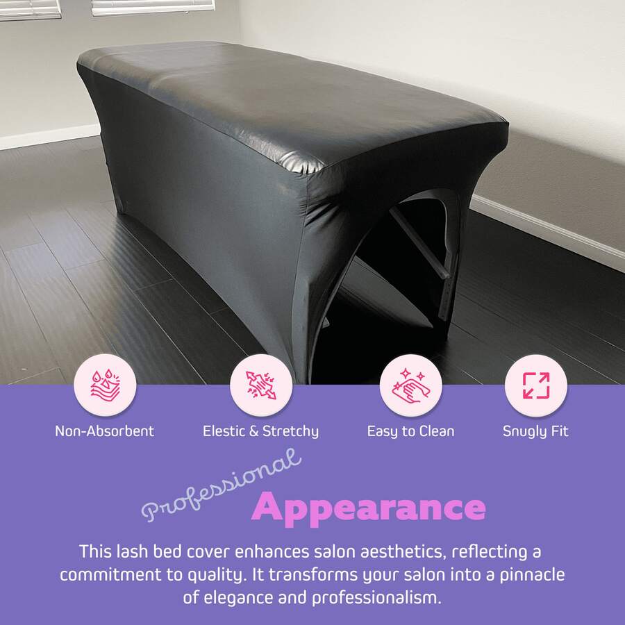 Lash Bed Cover - Waterproof Artificial Leather Spa Mattress Topper, Fitted Massage Table Cover Protector, Wax Bed Cover & Esthetician Bed Cover For Spa Salon, Lash Bed & Massage Bed - Black - 黑色 - 查看 1