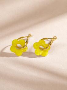 1 Pair Fashionable Cute Acrylic Flower Drop Earrings, Suitable For Women, Great For Dating, Parties, Gifts, With Clover Elements