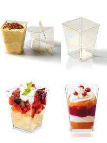 20pcs 5OZ Dessert Cups, Tall Trapezoid Mousse Cups, Pudding Cups, Hard Plastic Transparent Jelly Cups, Dessert Cups, Cake Cups, Square Cups, Homemade Ice Cream Cups, Cake Cups For Holidays, Celebrations, Parties, Desserts - Multicolor - View 8