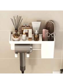 1pc No-Drill Hair Dryer Holder, Wall-Mounted Bathroom Hair Dryer Bracket Organizer For Storage Wall-Mounted Hair Dryer Rack, Bathroom Organizer Rack, Hands-Free Hair Dryer Holder For Small To Large Hair Dryers, Space-Saving Storage Accessories Save Space No Need To Drill A Hair Dryer Stand - Easy To Wall Mount, Stylish And Bathroom Organizer For Easy Grooming Routine
