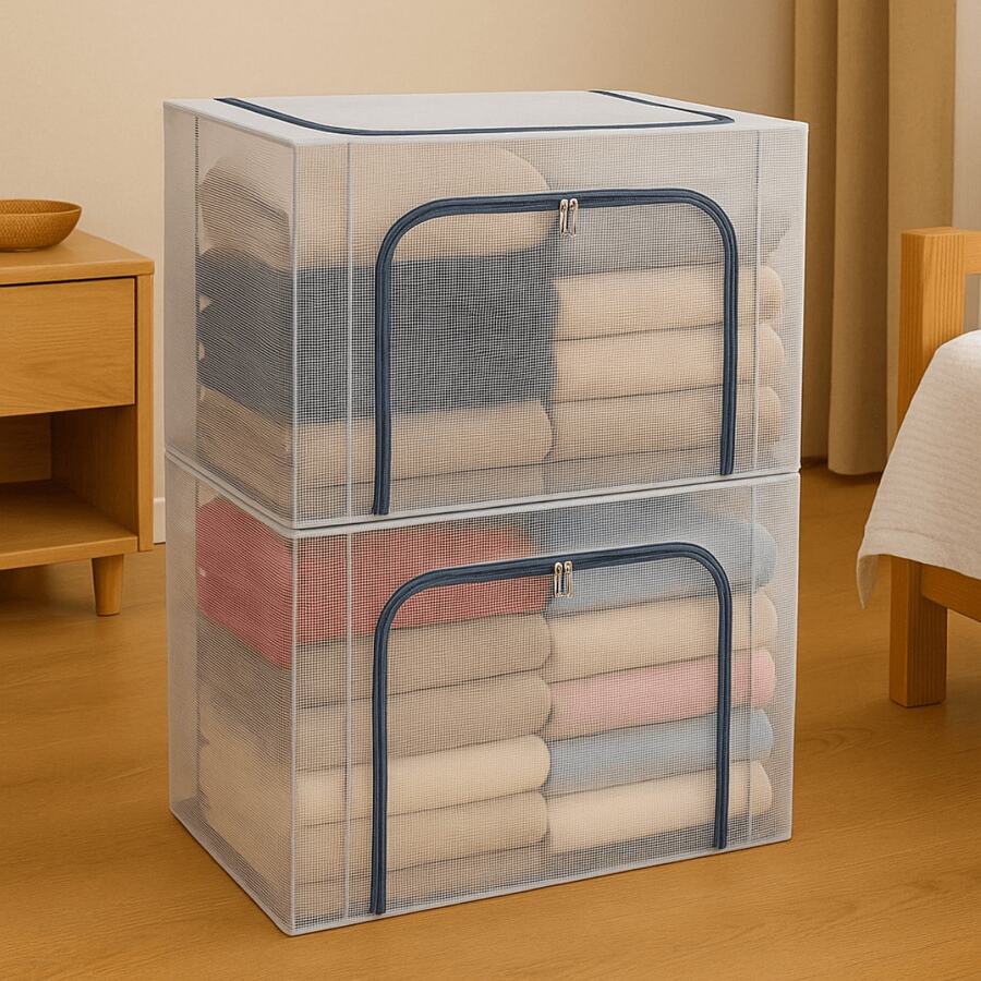 Kit 2 Caixas Organizadoras Multiuso com Zíper para Roupas Toalhas Roupa de Cama Saco Organizador Cobertor Casacos