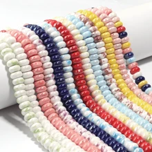 1 Strand Of Approx. 55pcs Ceramic Flat Round Abacus Beads, Multi-Color, Fashion Casual Cute Handmade DIY Craft Loose Beads, Suitable For Making Bracelets, Necklaces, Jewelry, Pendants, Decorations & Accessory Beads