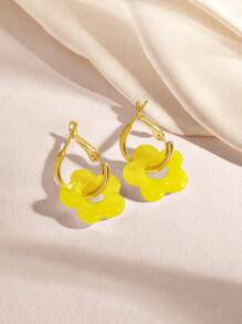 1 Pair Fashionable Cute Acrylic Flower Drop Earrings, Suitable For Women, Great For Dating, Parties, Gifts, With Clover Elements