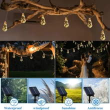 Solar-Powered Jute Rope Lights, 8m & 16 Shatterproof LED Bulbs, IP65 Waterproof, Suitable For Camping, Parties, Gardens, Festive Decorations, Etc - 彩色 - 查看 6