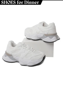 [Size Up Half Size] Women Colorblock Platform Soft Sole Walking Spring Chunky Sneakers Platform Trainers Sporty Style Essential Versatile For Everyday Wear, Casual, Travel, Weekend, Streetwear, Daily, Airport, City Explorer, Party, Concert, Waking, Campus, College Outfits, School, Business Casual, Walking, Summer, Spring, Autumn, Winter | Grey Pink White - ETHAN-1 - 白色 - 查看 1