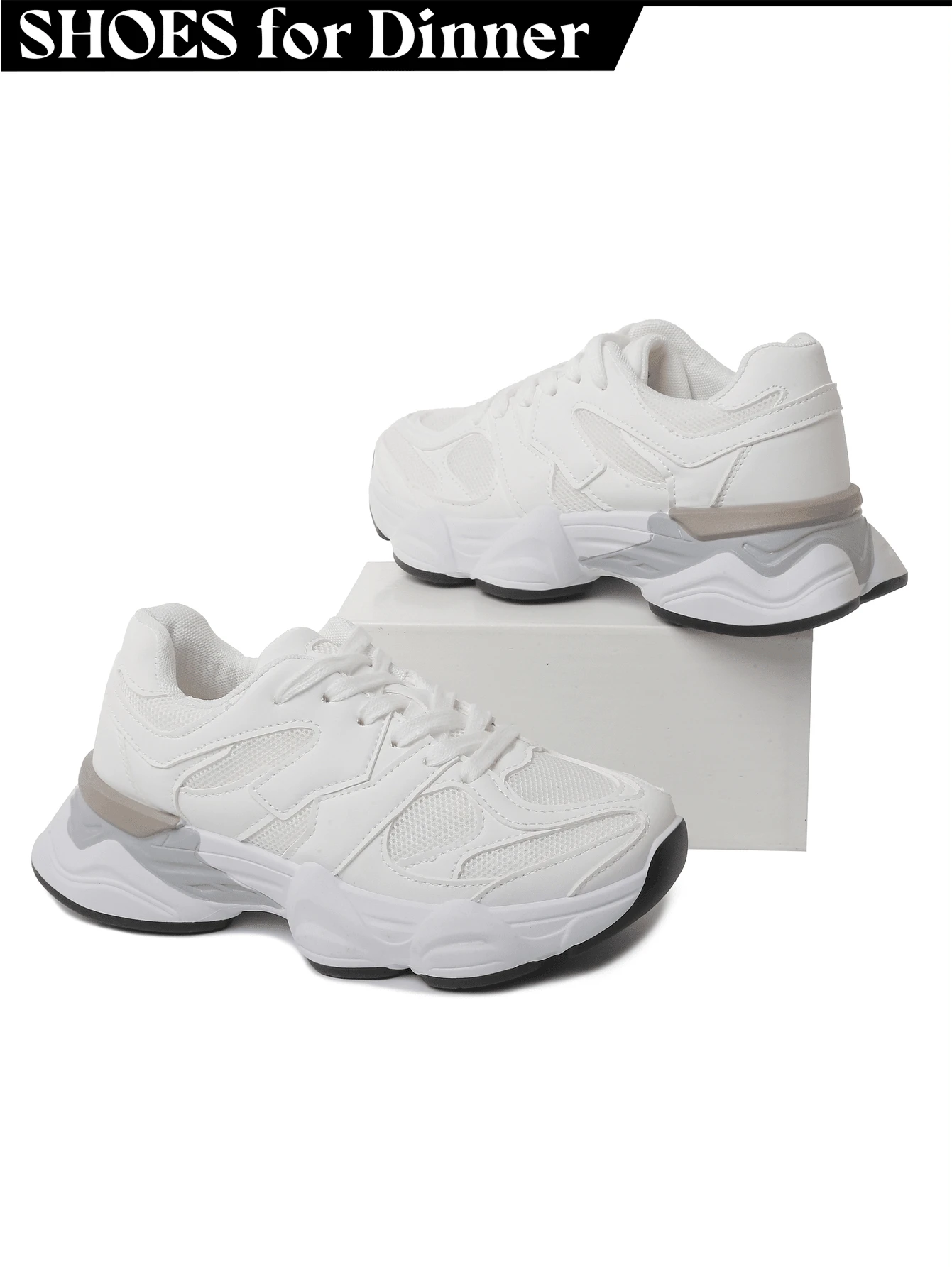 [Size Up Half Size] Women Colorblock Platform Soft Sole Walking Spring Chunky Sneakers Platform Trainers Sporty Style Essential Versatile For Everyday Wear, Casual, Travel, Weekend, Streetwear, Daily, Airport, City Explorer, Party, Concert, Waking, Campus, College Outfits, School, Business Casual, Walking, Summer, Spring, Autumn, Winter | Grey Pink White - ETHAN-1 - 白色 - 查看 1