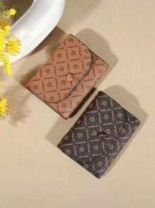 1PC Classic Heart Pattern Women's Short Clutch Wallet, Coin Purse, Zipper Pockets, Button Closure, PU Leather Retro Credit Card Case Bag For Daily Use, Travel, Women's Fashion Accessories