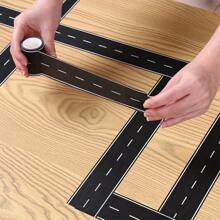 Reusable Cartoon Road Track Stickers, Cars And Tape - Black Polyurethane Tape/For Party Racing Decoration, DIY Road Traffic/Car Self-Adhesive Stickers/ Car-Themed Decoration (5m X 5cm Per Piece)