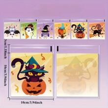 100 piezas Bolsas de regalo autoadhesivas de Halloween con diseños mixtos de calabaza, fantasma, gato negro, murciélago y búho, patrones coloridos para regalos, dulces y recuerdos de fiestas de Halloween