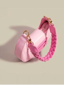 时尚经典百搭纯色PU防水面料单肩包，绗缝设计腋下新月包，金属扣装饰，编织肩带女士钱包，可斜挎，商务通勤包，适合逛街、上班通勤、派对聚会、搭配服饰、大学生使用。