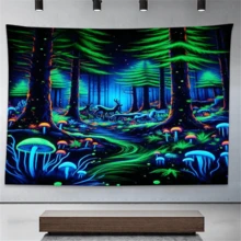 1 Stück Natur Leuchtteppich, UV-reaktiv, neon Kunst Wandteppich, Wandkunst zum Aufhängen für Zuhause, Wohnheim Dekoration, 79*58 Zoll, großer Polyester Wandteppich mit Fluoreszenz-Effekt als Geschenk für Männer, Frauen, Freunde, inklusive kostenlosem Installationspaket