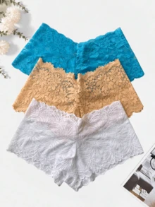 Kit 5 Panties Briefs Lingerie Thong Shorts Lace Women's Briefs Sexy Lingerie - 彩色 - 查看 4