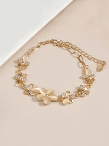 1 件女孩优雅花卉串珠手链，可调节时尚珠宝，适合女孩生日礼物