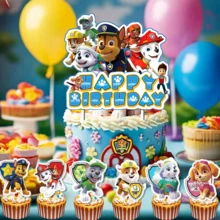 Paw Patrol 13 pièces de fournitures pour fête d'anniversaire sur le thème de l'équipe Wangwang, ensemble de décorations de gâteau avec figurines de l'équipe de patrouille des chiens, convient pour la décoration de fête d'anniversaire - Multicolore - Voir 3