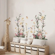 1 套水彩野花蝴蝶新鲜植物仙女墙贴花，蘑菇叶花卉，公主，适用于卧室客厅家居装饰 - 彩色 - 查看 7