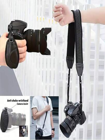 PU 皮革相机手带 - 带衬垫的腕带，适用于 DSLR、无反光镜相机，兼容尼康、佳能 - 牢固固定，适合摄影和摄像，可调节，兼容颈带