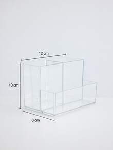 1pc Transparent Multi-Compartment Makeup Organizer Box, Desktop Multi-Function Storage Box For Cosmetic Brushes, Lipstick, Student Pen Holder - Multicolor - View 3