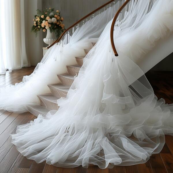 1/2pcs 75*300/600/800cm White Sheer Gauze Curtain Wedding Valance, Birthday Babe Shower Wedding Party Decoration Supplies, Bridal Shower Wedding Ceremony Reception Party Home Room Backdrop Cloth Background Gauze, Multi-Purpose Wedding Archway Staircase Chair Back Decoration Yarn, Valentine's Day Gift Wedding Favor