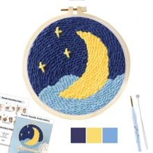 1 套月亮和星星 DIY 打孔针刺绣入门套件手工艺品戳线绘画艺术打孔针线活十字绣缝纫装饰 20x20 厘米/7.87x7.87 英寸 - 彩色 - 查看 10