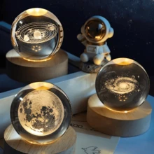 3D Crystal Ball LED Table Lamp Outer Space Decorative Lampshade Various Models Ornaments Moon Lion Astronaut Home Bedroom Decorations - Solar System - View 5