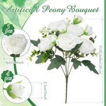 2 Ramos de peonías artificiales de seda, ramos de flores de peonías falsas, floreros decorativos con imitaciones de flores de peonía, decoraciones florales, mesas de bodas y fiestas, adecuadas para los expositores de flores del centro de bodas de nuestra tienda, decoración del hogar para el Día de San Valentín
