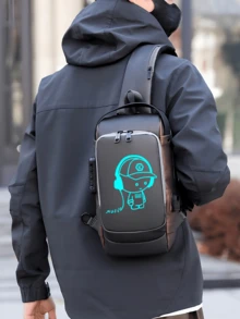 带密码锁的夜光音乐人牛津布纹理男士斜挎胸包 - 时尚摩托车斜挎包,带手机袋,拉链开合,适合通勤,摩托车包 - 防盗斜挎胸包,适合商务、休闲、运动、旅行,带可调节肩带的单肩包,多口袋腰包,适合郊游、婚礼、复活节,是送给父亲、丈夫、男朋友和老师的完美礼物。 - 彩色 - 查看 5