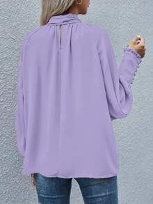 Women's Elegant Solid Color Ruffle Trim Lantern Sleeve Loose Blouse, Suitable For Daily, Office, Commuting Wear - Lilac Purple - View 2