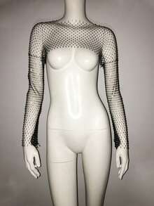 水钻装饰插肩袖保暖袖套 度假、夜间外出、派对装 - 彩色 - 查看 5