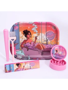 5-Piece Smoking Accessories Set, Multi-Element Cigarette Rolling Tray & Supply Combo, Colorful Grinders & Cone Paper Holder - Multicolor - View 1