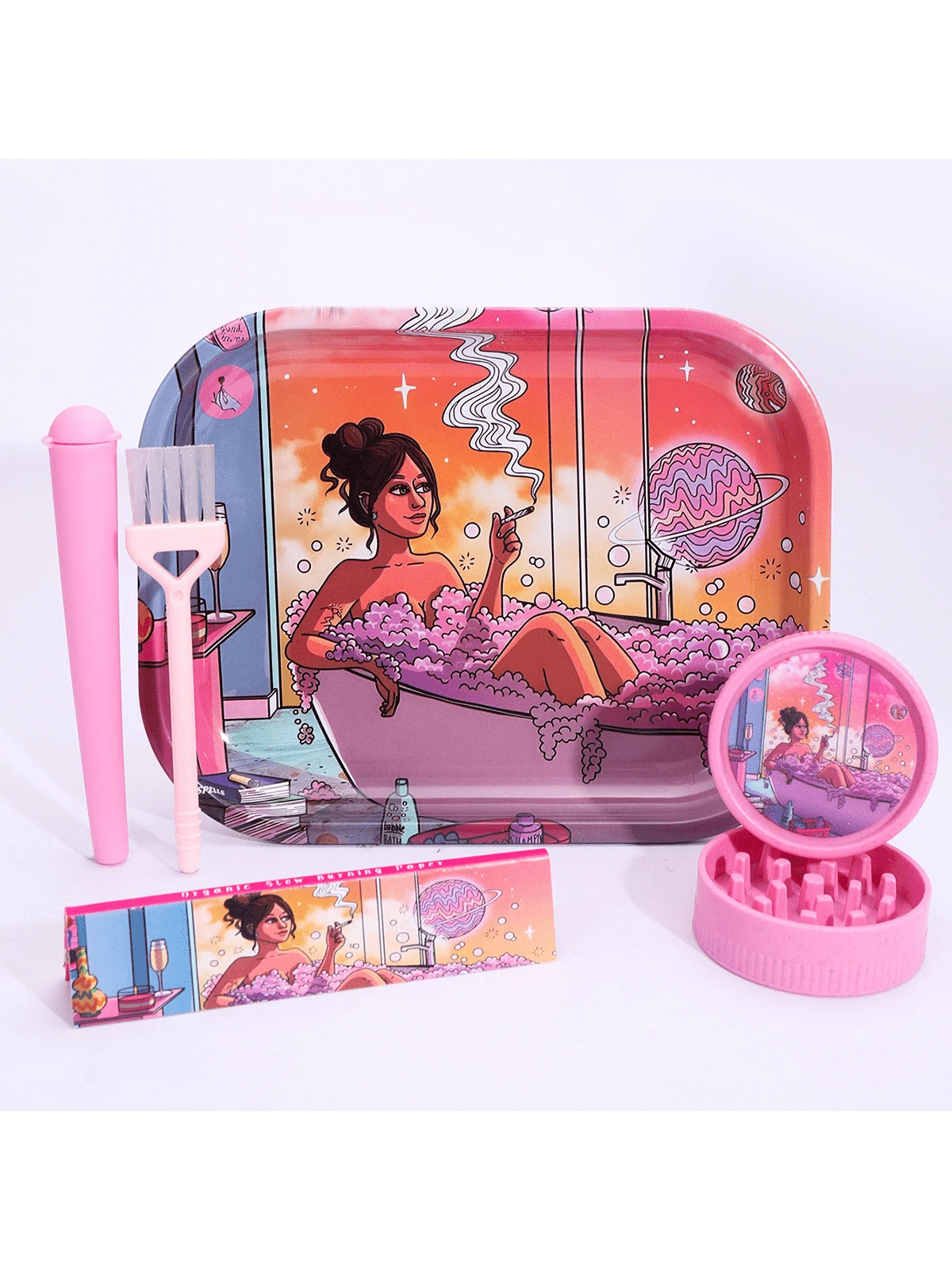 5-Piece Smoking Accessories Set, Multi-Element Cigarette Rolling Tray & Supply Combo, Colorful Grinders & Cone Paper Holder - Multicolor - View 1