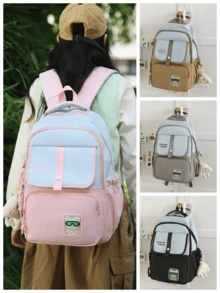 1 件新款时尚百搭拼色学生背包，尼龙防水大容量书包，无挂件 - A - 查看 2