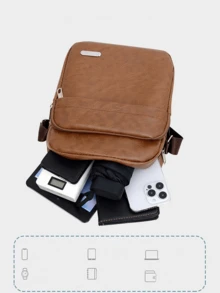 1个男士休闲单肩包，PU皮革斜挎包，商务包，节日礼物 - 彩色 - 查看 4