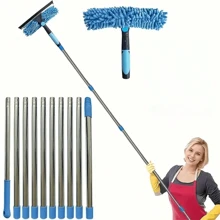 1pc Heavy-Duty Window Cleaning Brush & Squeegee – Extendable Stainless Steel Handle,Reusable Squeegee Brush, Suitable For Outdoor And Glass Cleaning, Includes Multiple Components And Machine Washable Chenille Fabric, Brush Cleaning Tools