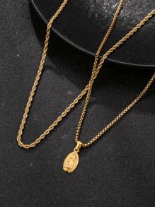 2 pièces Set collier pendentif Vierge Marie plaqué or 18 carats en acier inoxydable, convient pour un port quotidien ou comme cadeau de remise des diplômes