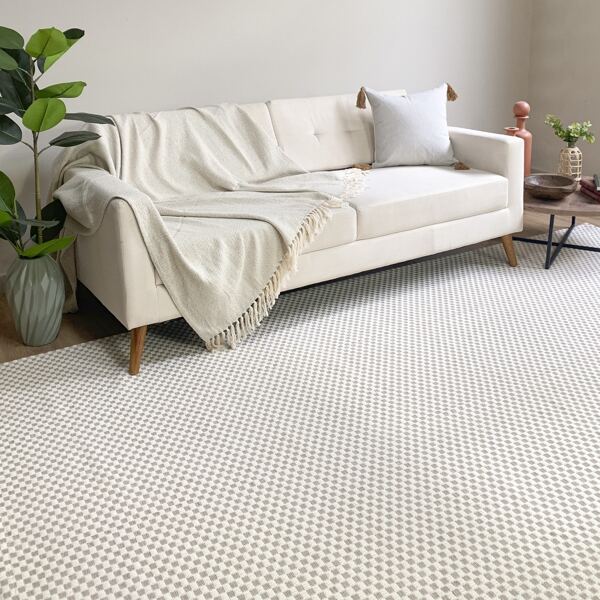 Tapete Sala Quarto Grande Artesanal 2,00 X 3,00m Antiderrapante Rústico Xadrez Cru Bege