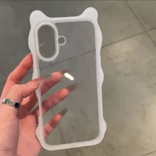 Earphones con diseño de gato ondulado compatibles con Apple 16Promax, funda de teléfono transparente anti caídas 15plus/14, estuche suave 13Pro/2/11