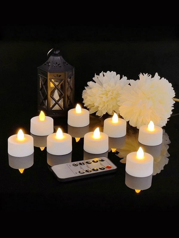 6/12/24 stuks vlamloze, flikkerende, op batterijen werkende LED-kaarsen met afstandsbediening, 3D-kaarsen met knipperende vlammen, op batterijen werkende LED-theelichtjes met timer, realistische elektrische LED-theelichtjes met een brandduur van meer dan 200 uur, geschikt voor het geven van cadeaus, tafeldecoratie, bruiloften, jubilea, Kerstmis, Halloween, seizoensdecoratie, woonkamer, feest [Energiezuinig A++]