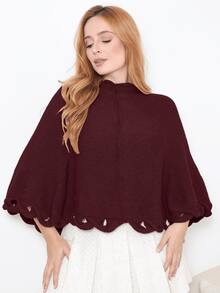 Women's Poncho Coat Knit Cape Elegant Blouse Winter Cold Warm Marrie Knit - 紅木色 - 查看 3