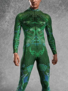 Halloween Costumes, Festival Performance Outfits, Christmas Costumes Green Snake Print Men's Swimming And Fitness Sportswear Halloween Party Role-Playing Costumes Holiday Performance Costumes, Carnival Costumes - Green - View 6