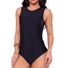 Elegant Bodysuit Party Casual Knitted Fabric Daily Birthday Party Travel - 黑色 - 查看 2